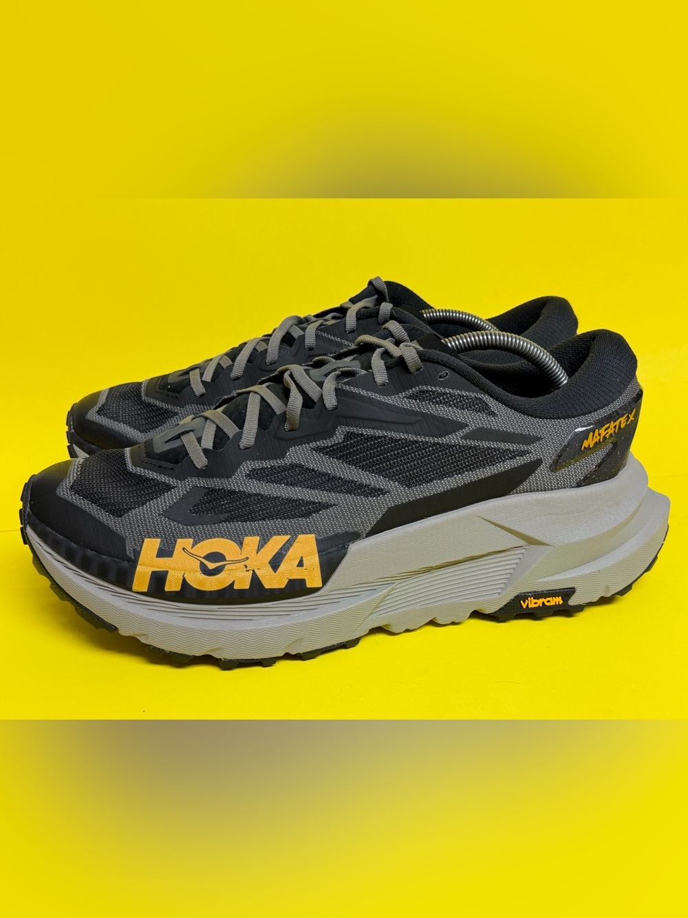 Hoka Mafate X Men's Size 12D Black Cement Athletic Running Shoes WORN ONCE